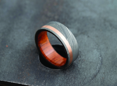 Damascus with Rose Gold and Red Heart Hardwood