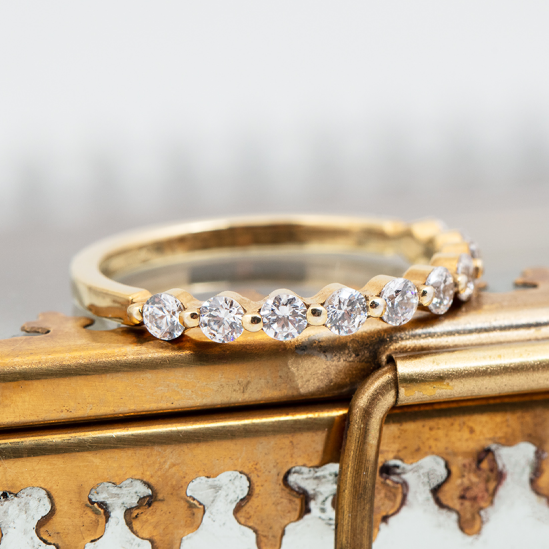 14K Yellow Gold band with 12 Round White Lab Diamond